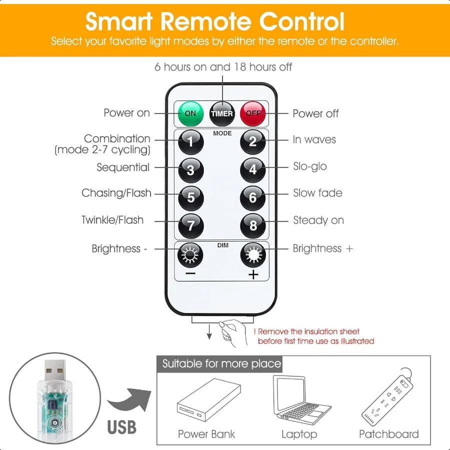 300 LED Dimmable Curtain Lights With Remote And Timer USB Powered String Lights For Room Wall Party Xmas