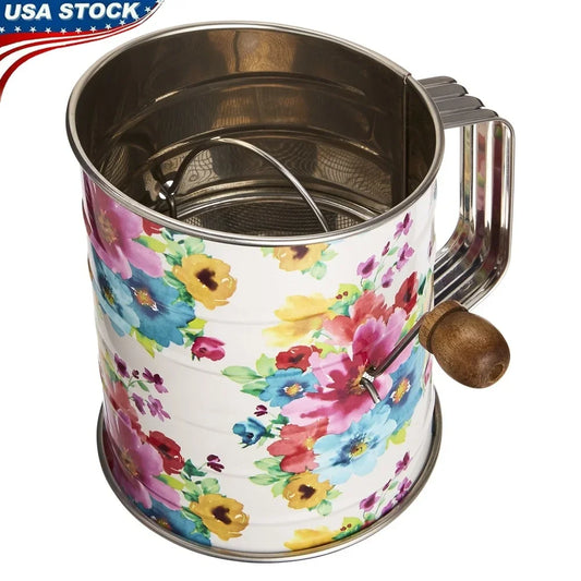 Feature Stainless Steel Three Cup Hand Crank Flour Sifter