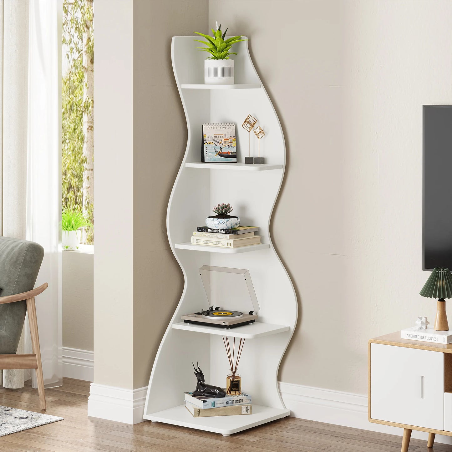 5-Tier Corner Shelf Wall Bookshelf Plant Stand
