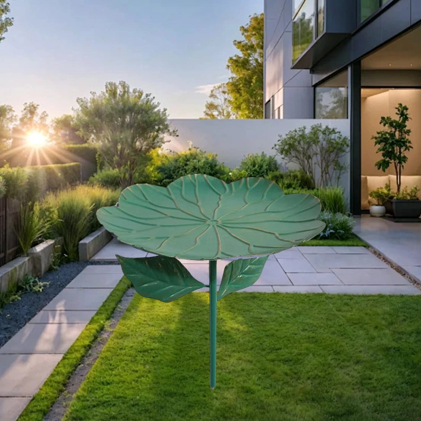 Hign-concerned Metal Bird Bath With Detachable Lotus Leaf