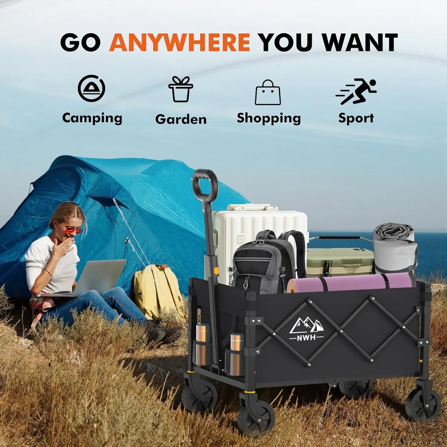 Foldable Wagon Cart With All Terrain Wheels For Outdoor Hauling