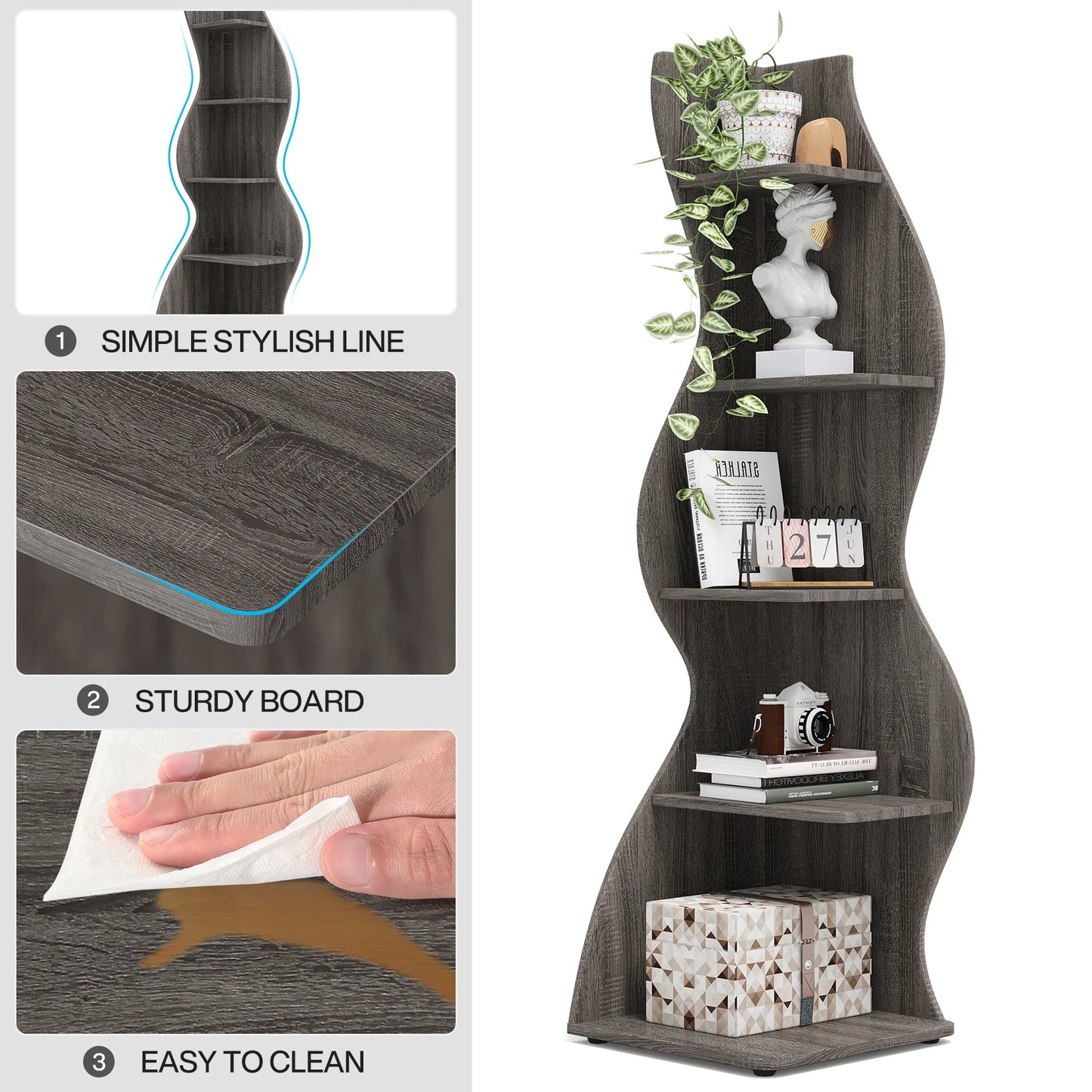 5-Tier Corner Shelf Wall Bookshelf Plant Stand