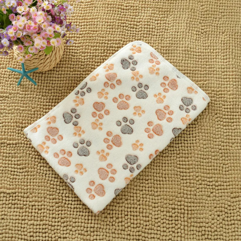 Soft Flannel Fleece Pet Blanket For Dogs And Cats Paw Print