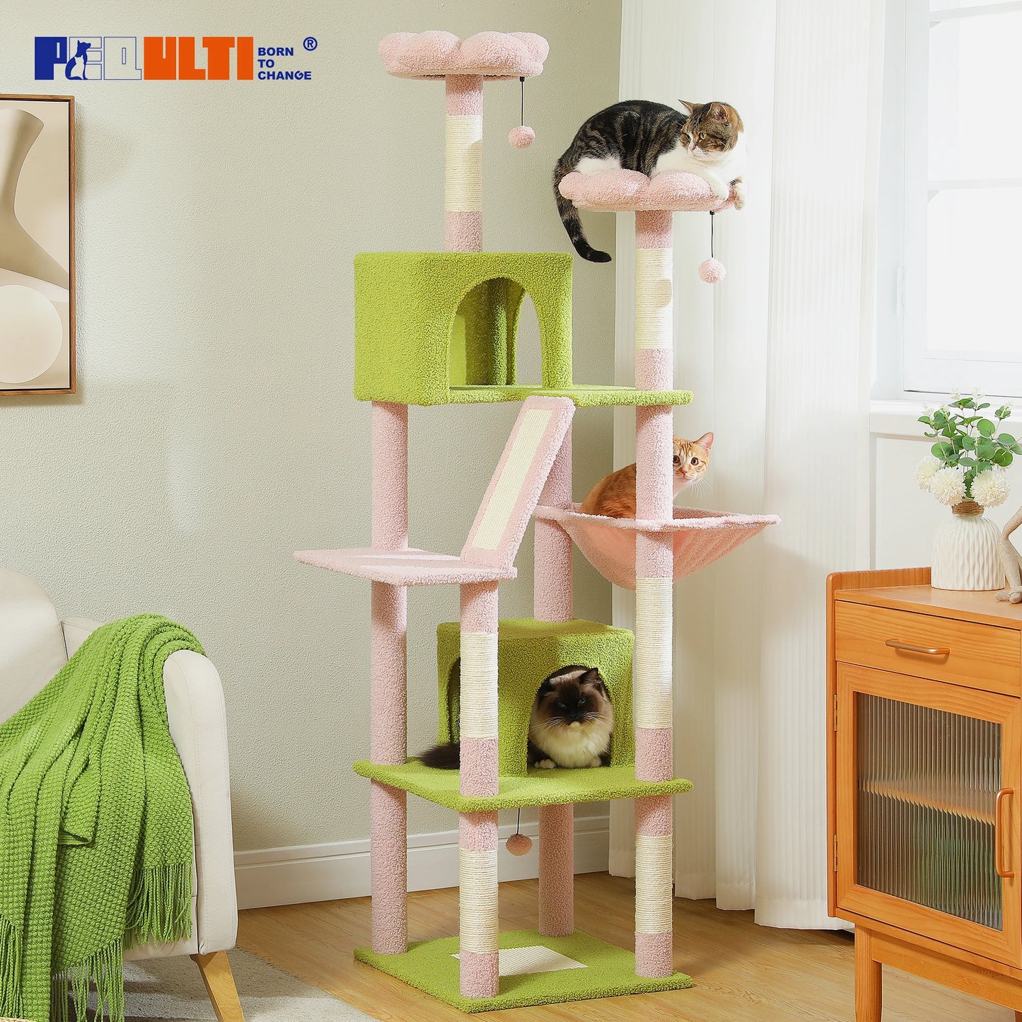 PAWZ Road Five Level Cat Tree Tower With Plush Condo Scratching Posts Boards
