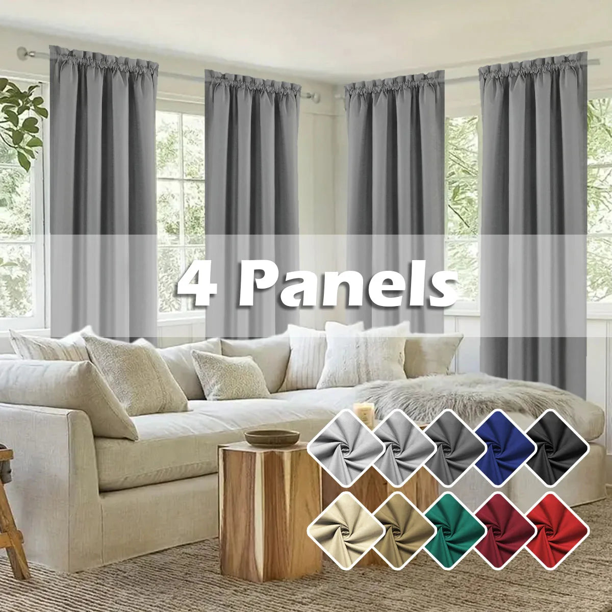 Light Filtering Curtains 4-Piece Rod Pocket Polyester For Living Room And Bedroom