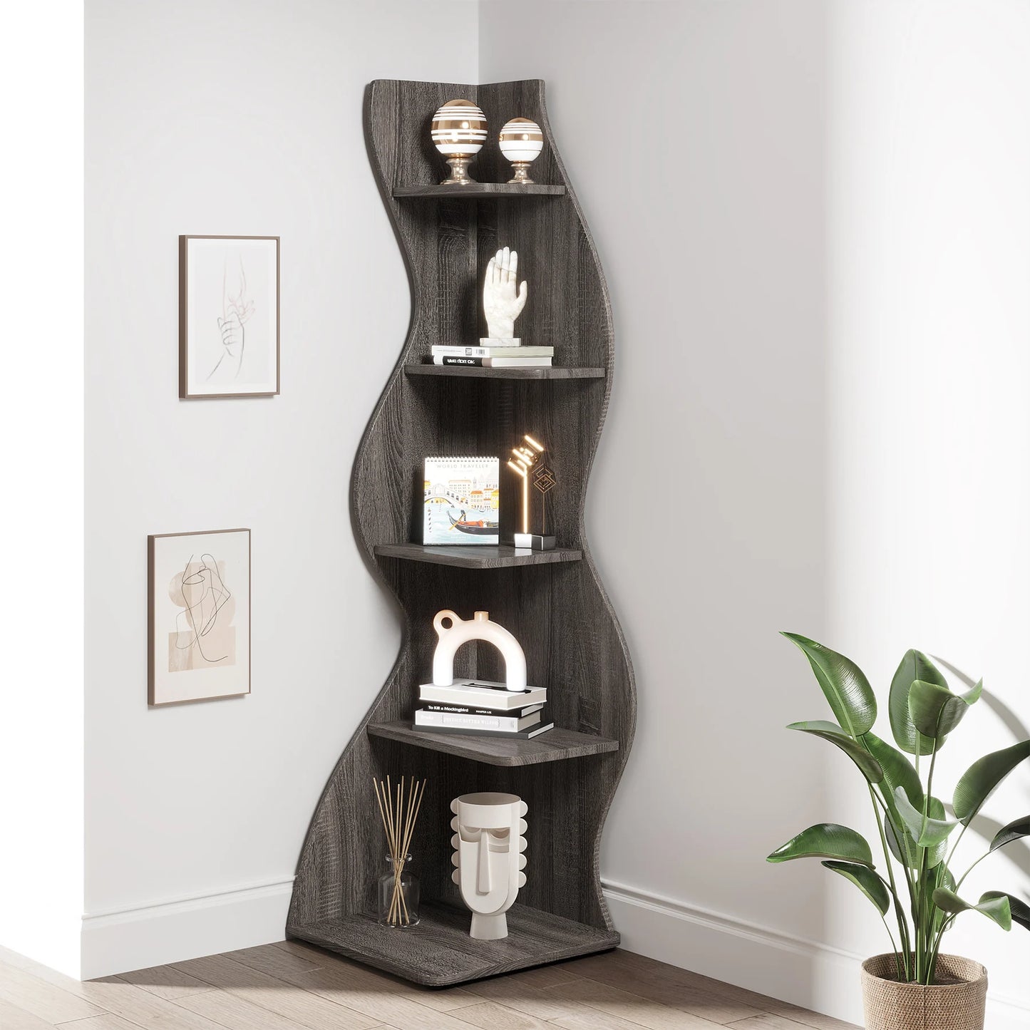5-Tier Corner Shelf Wall Bookshelf Plant Stand