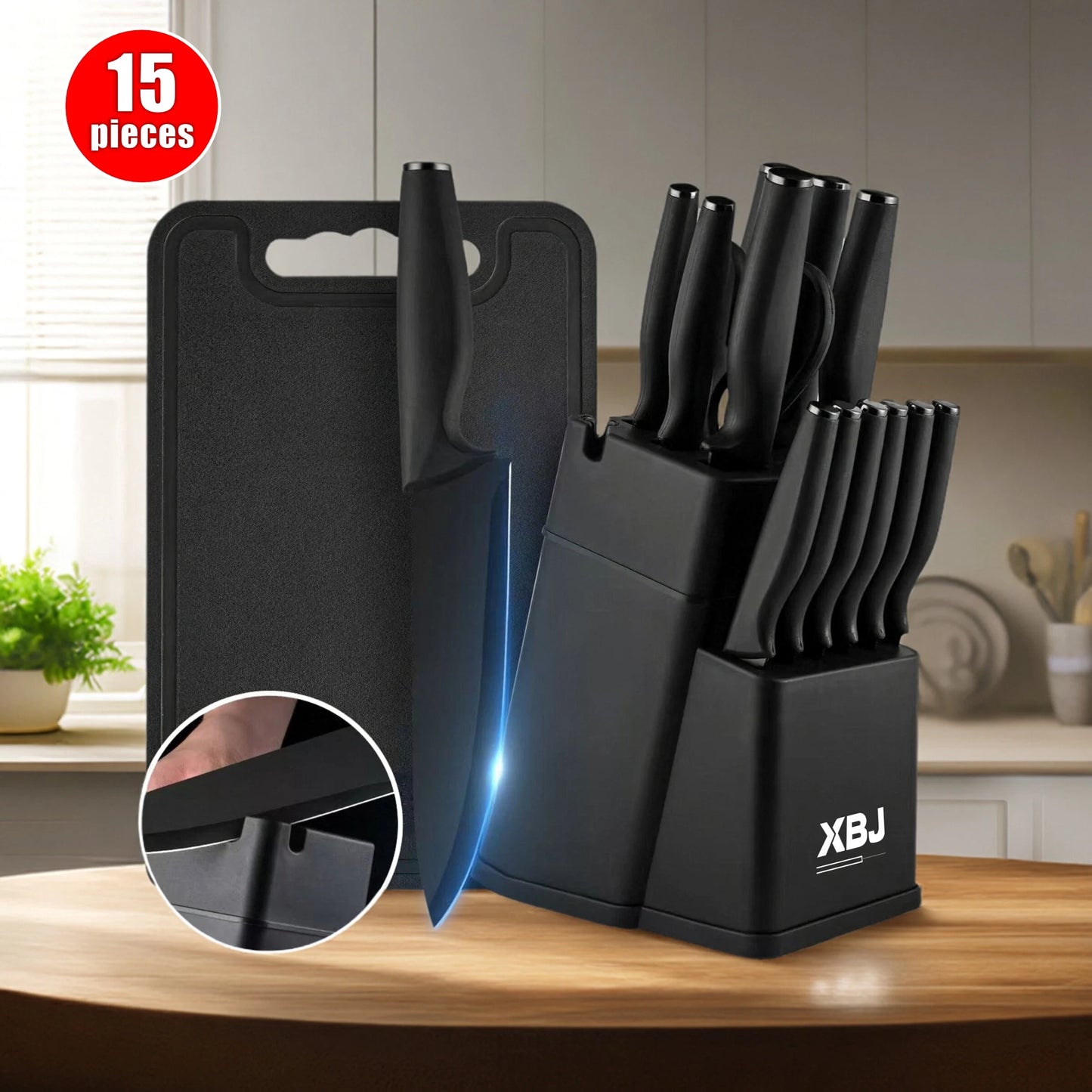 Stainless Steel 15 Piece Kitchen Knife Set Ergonomic Handle