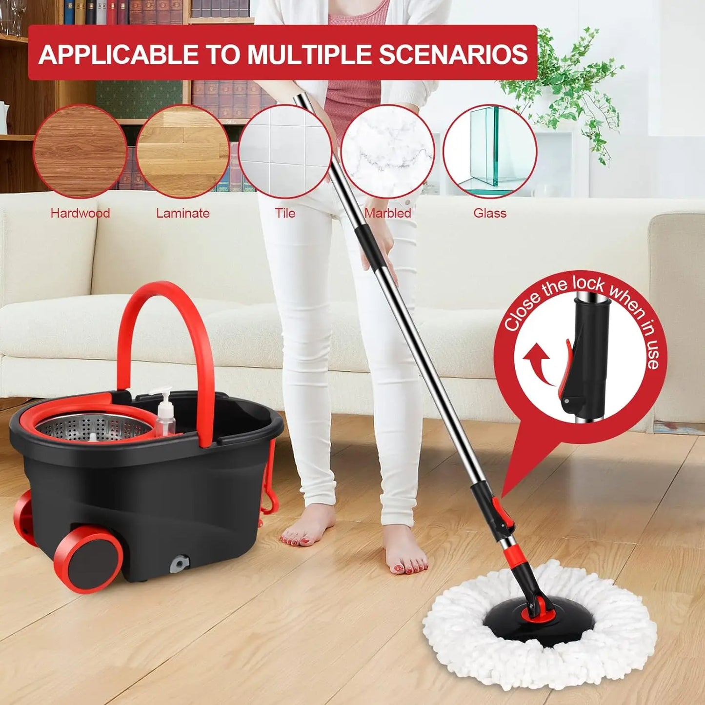 EZHomeEssentials Spin Mop Bucket Set With Replacement Heads