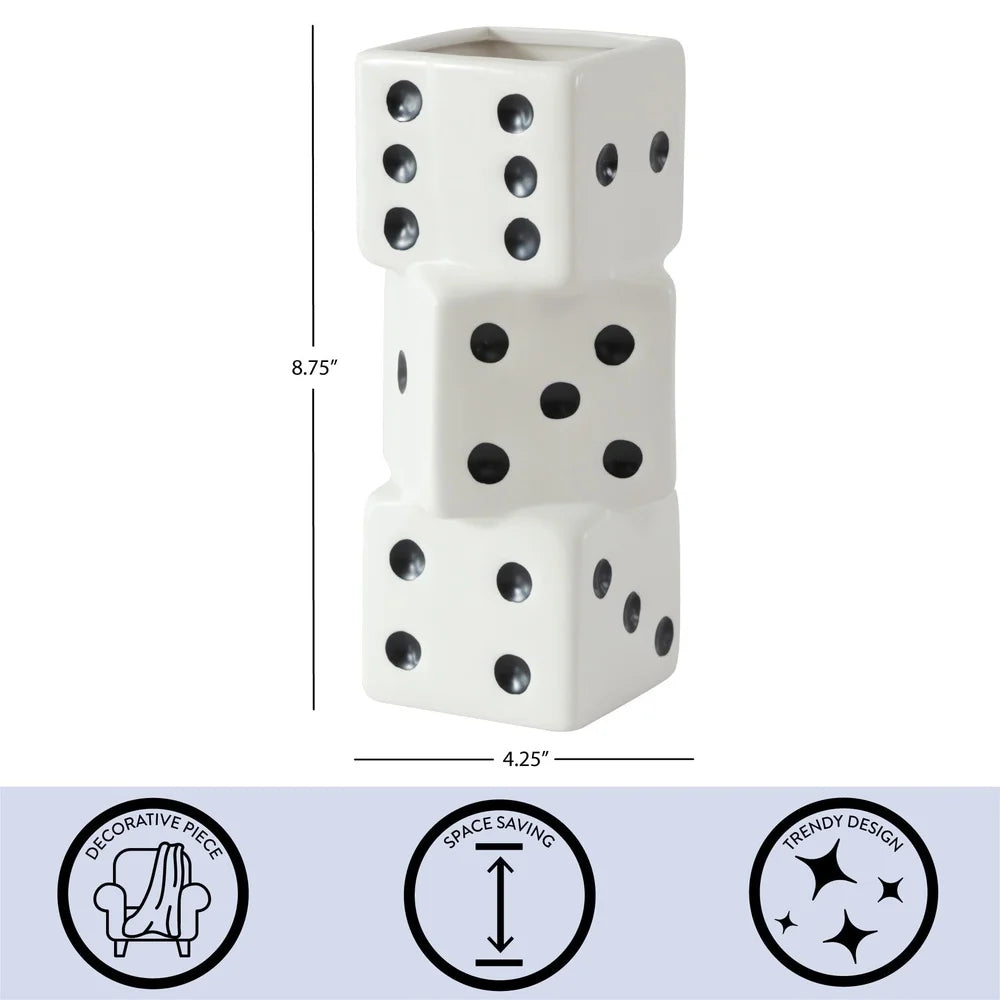 EZHomeEssentials Ceramic Stacked Dice Vase Decor Accent