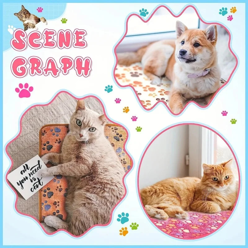 Soft Flannel Fleece Pet Blanket For Dogs And Cats Paw Print