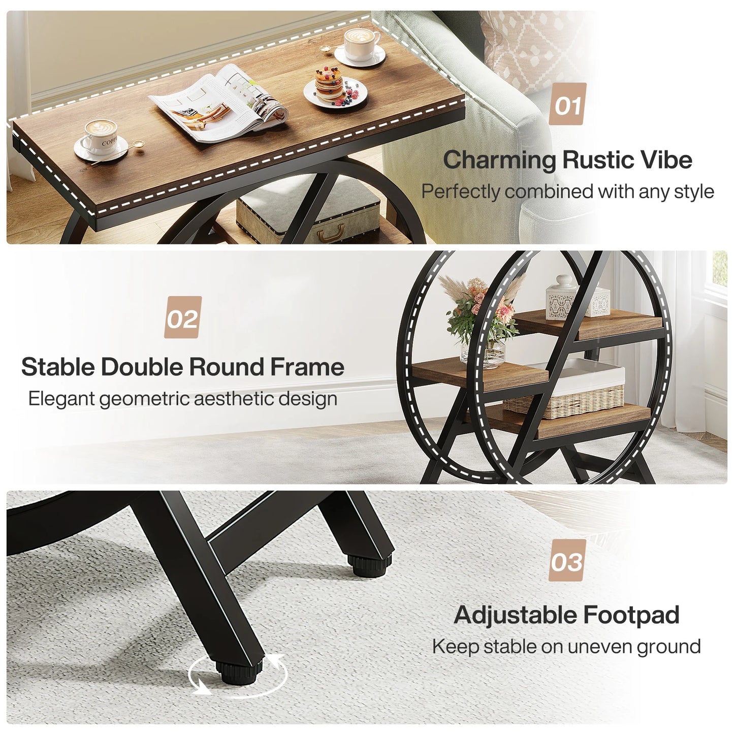 Tribesigns End Table for Living Room 3-Tier with Storage