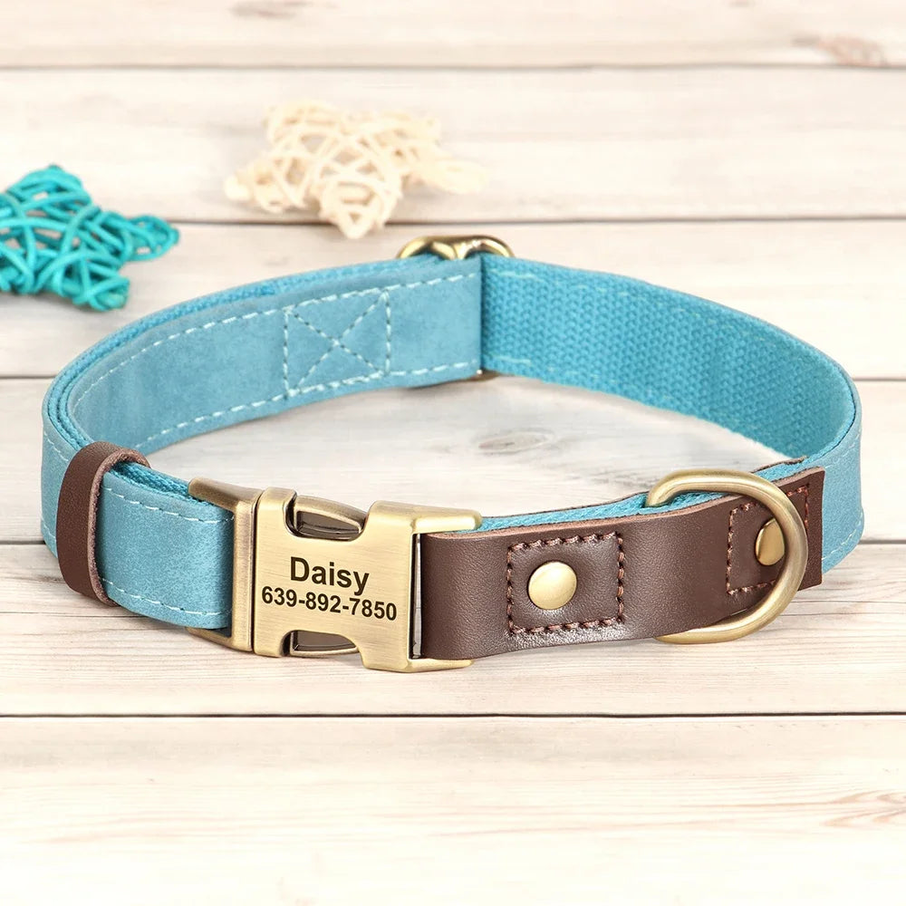 Leather Dog Collar Engraved Adjustable ID Necklace