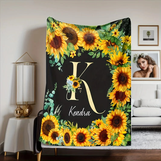 Craft of Weaving Custom Name Sunflower Flannel Blanket