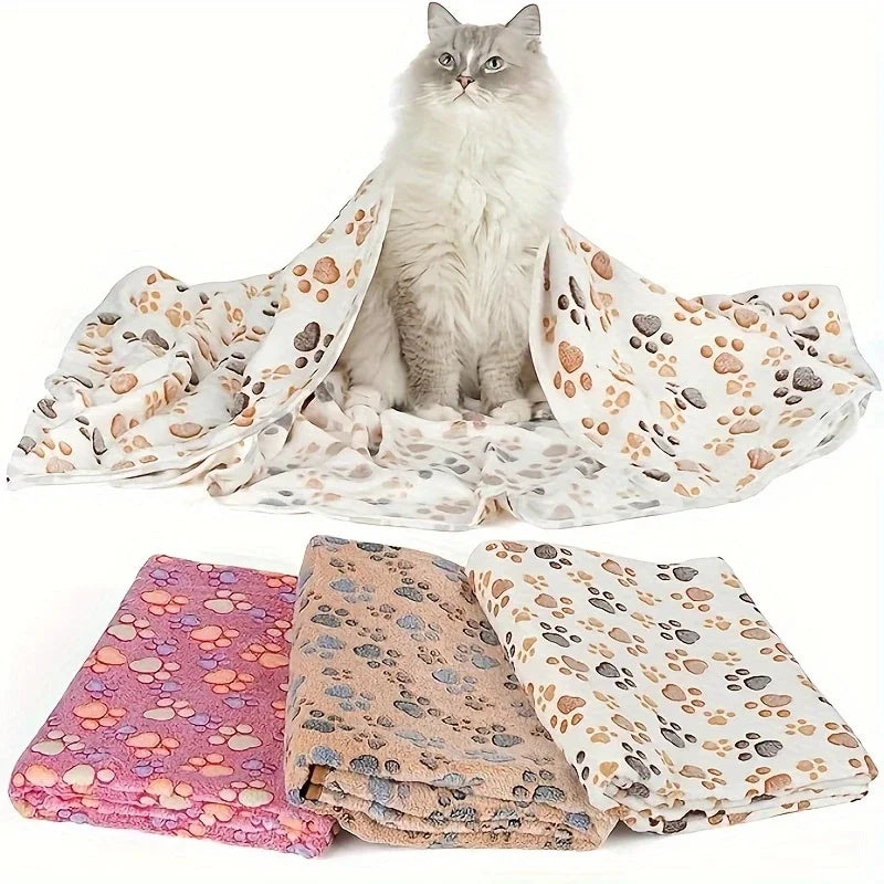Soft Flannel Fleece Pet Blanket For Dogs And Cats Paw Print