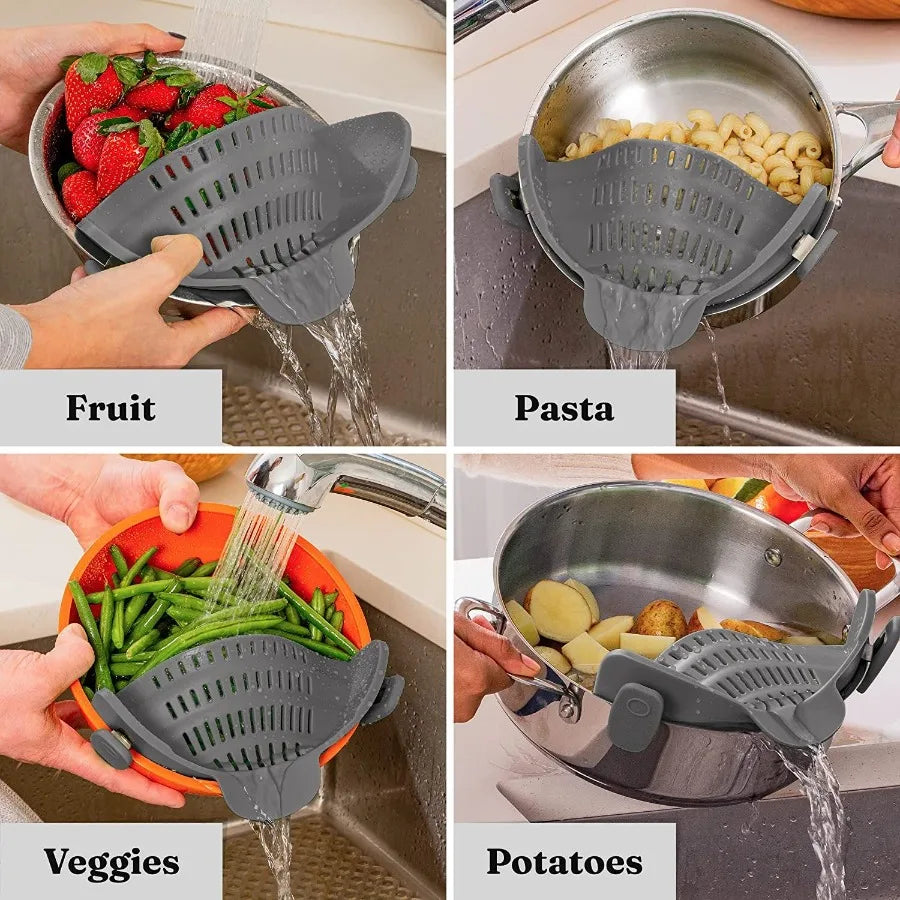 Hign-concerned Snap N Strain Pot Strainer Silicone Clip On