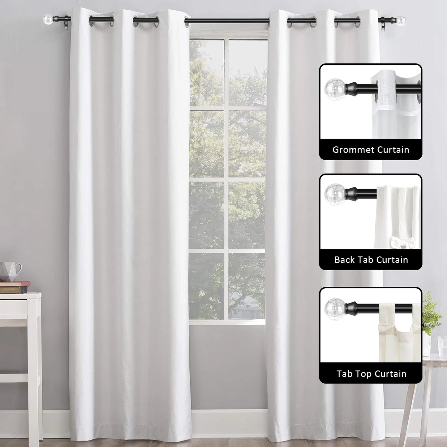 Heavy Duty Curtain Rod Set With Glass Finials
