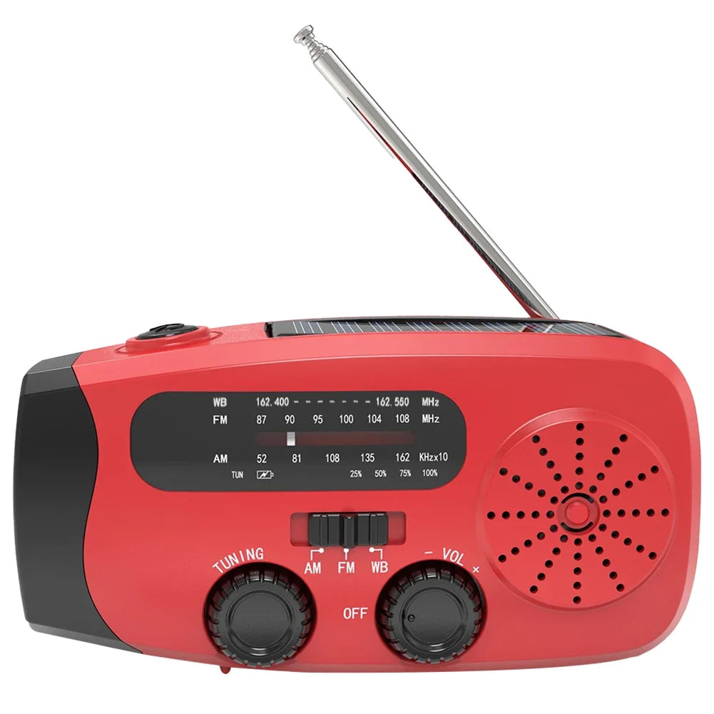 Portable Emergency Crank Radio AM FM WB Weather Solar