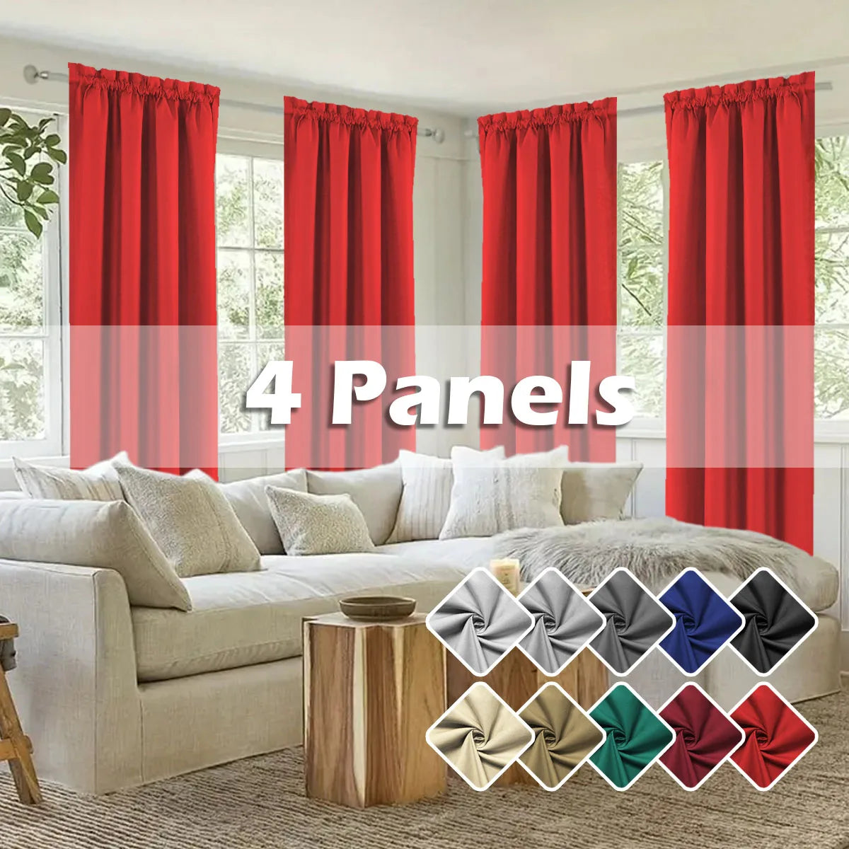 Light Filtering Curtains 4-Piece Rod Pocket Polyester For Living Room And Bedroom