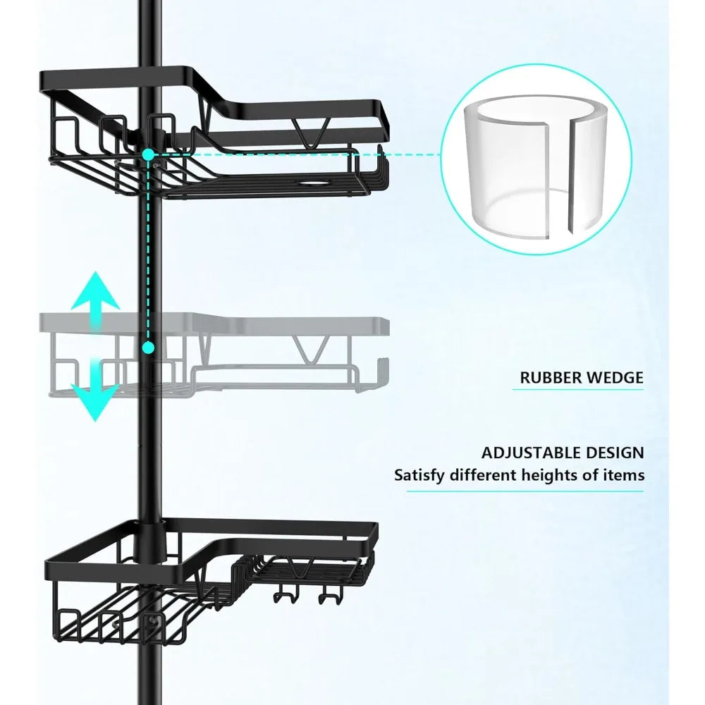 Corner Shower Caddy Tension Pole 4 Tier Stainless Steel