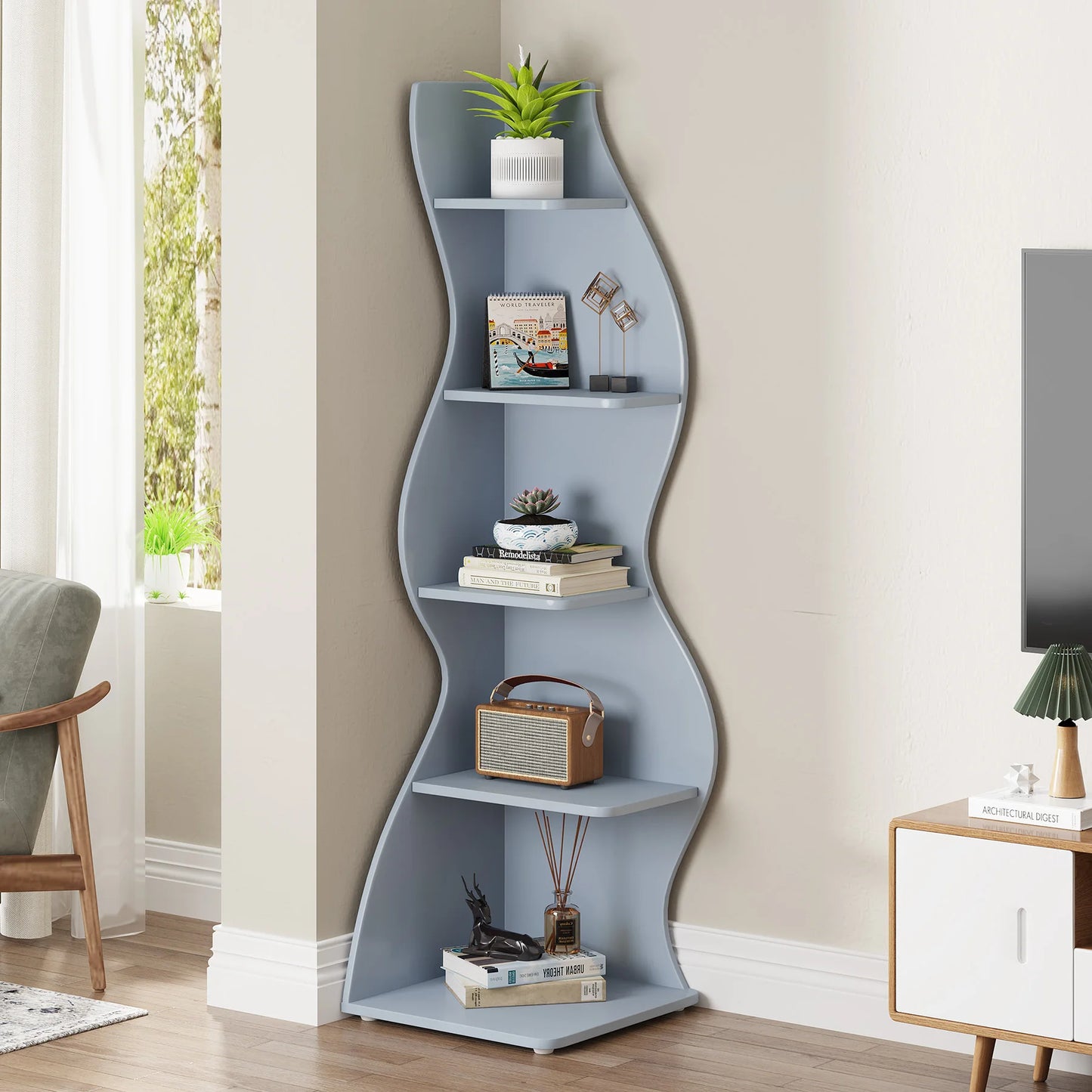5-Tier Corner Shelf Wall Bookshelf Plant Stand