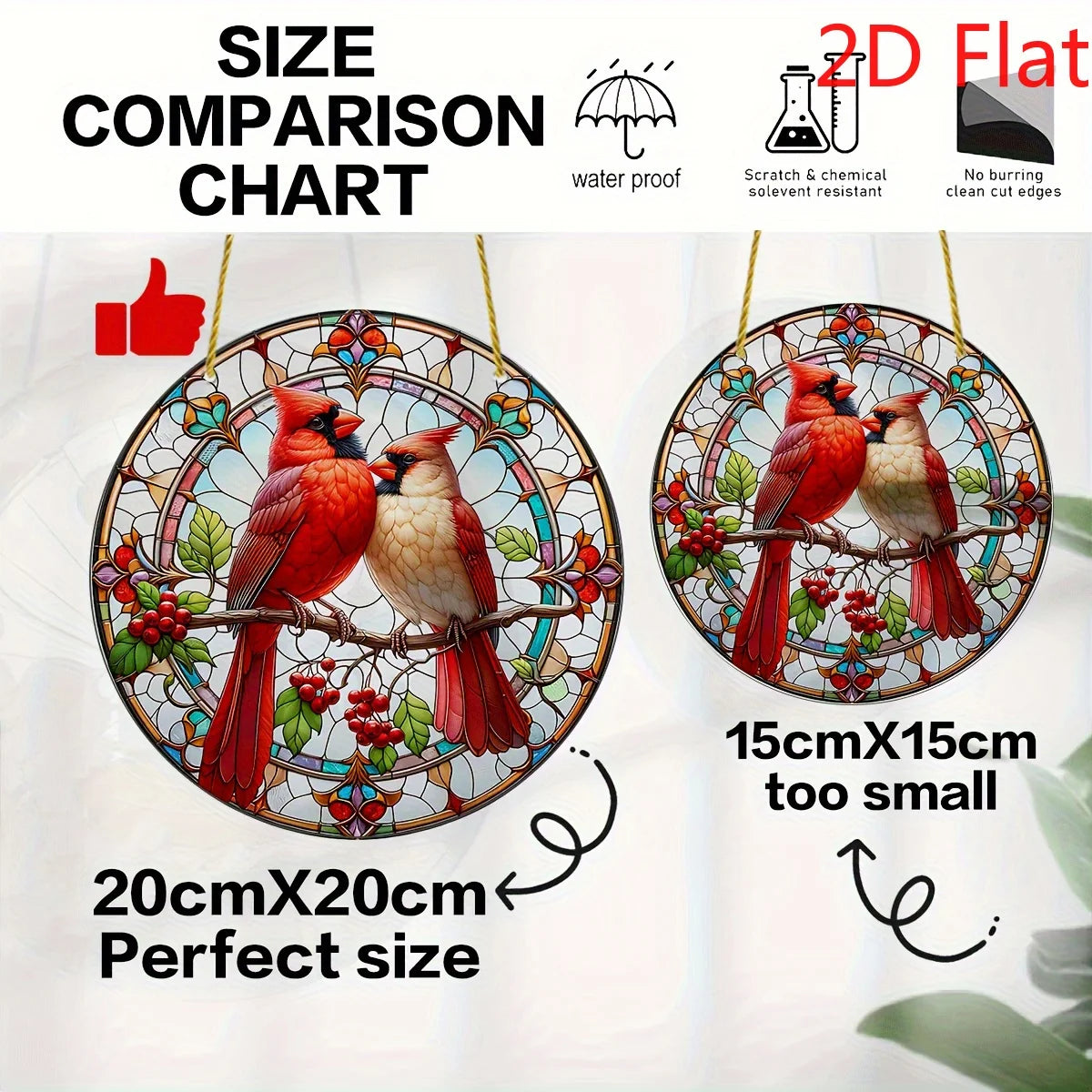 Hign-concerned 2D Cardinal Suncatcher Acrylic Wreath