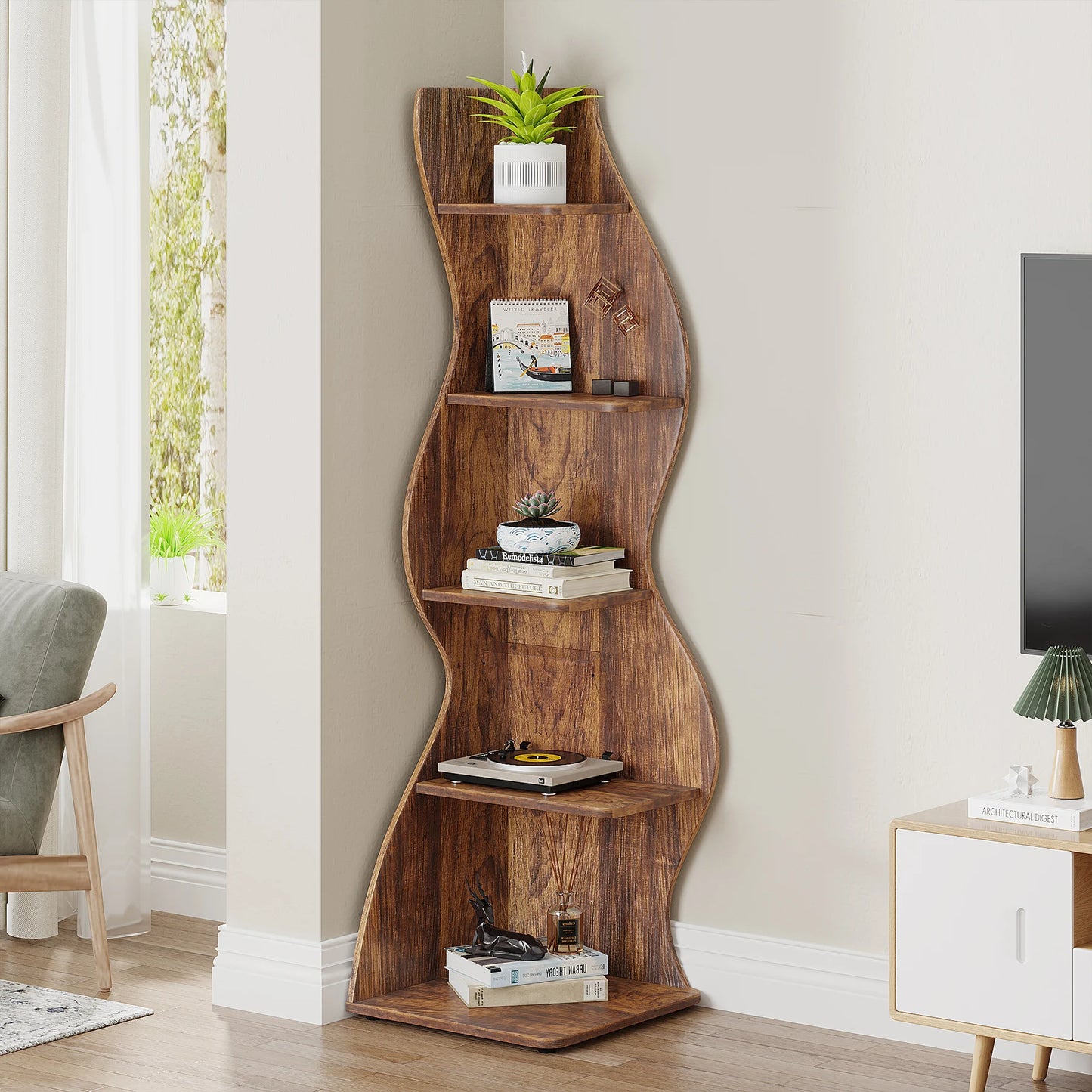 5-Tier Corner Shelf Wall Bookshelf Plant Stand