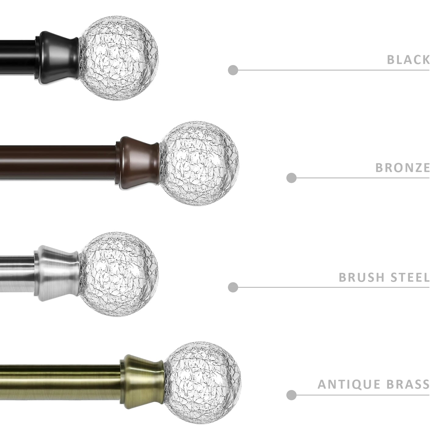 Heavy Duty Curtain Rod Set With Glass Finials