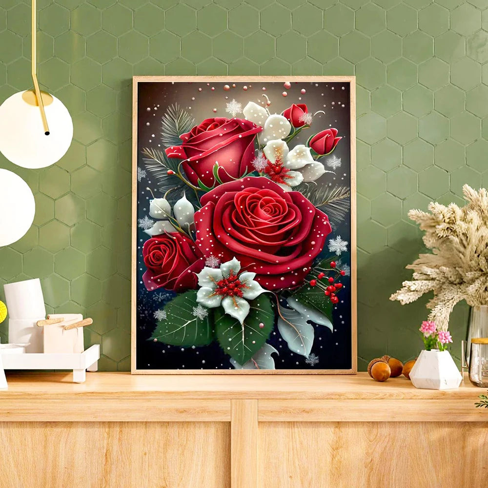 Frame 5D Rose Diamond Painting Kit Full Round Embroidery