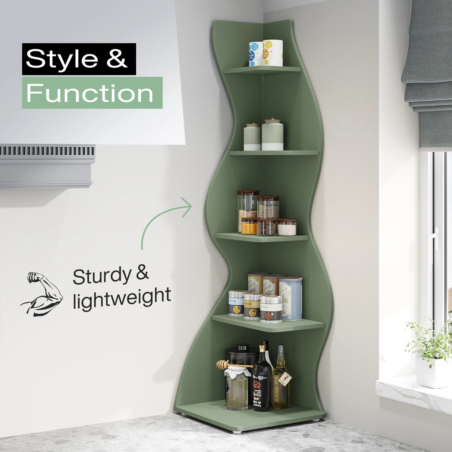 5-Tier Corner Shelf Wall Bookshelf Plant Stand
