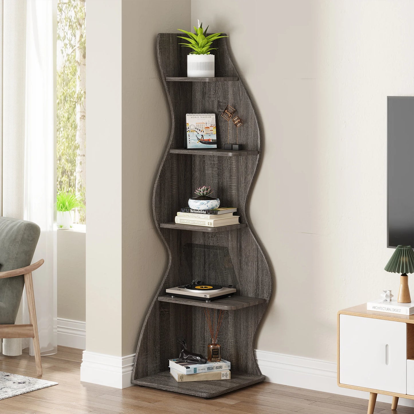 5-Tier Corner Shelf Wall Bookshelf Plant Stand