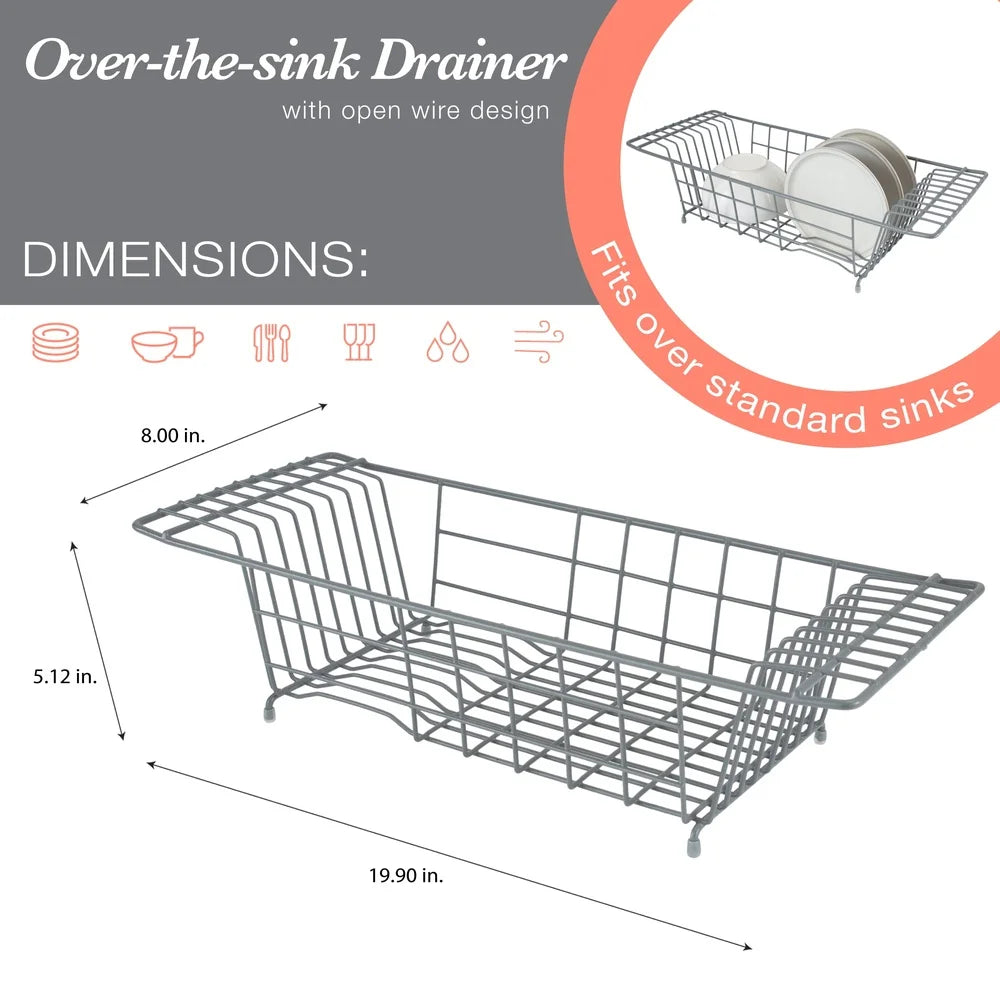 Over the Sink Dish Rack Kitchen Drainer Space Saving Design Heavy Duty Iron Open Wire Drying Rack with Plate Slots and
