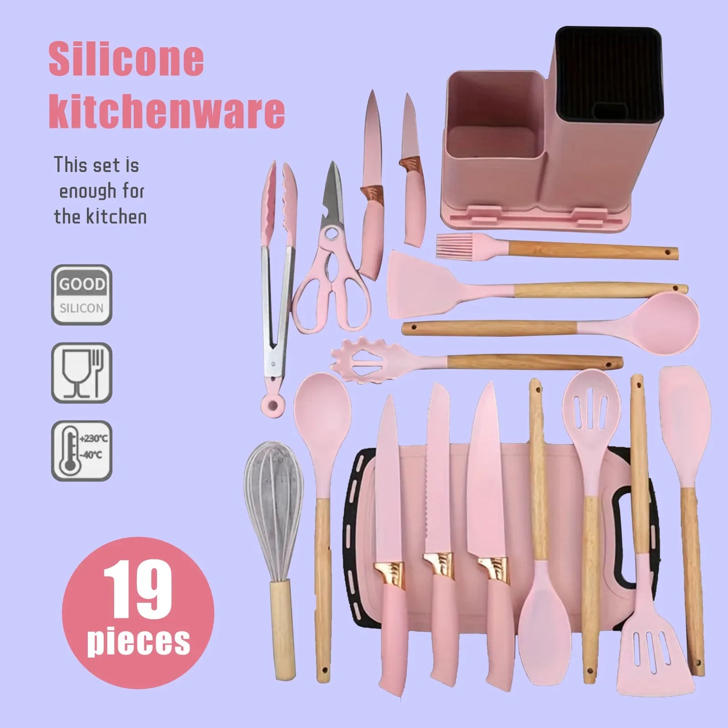 Stainless Steel Knife Set 19 In 1 With Wooden Handle Kitchenware