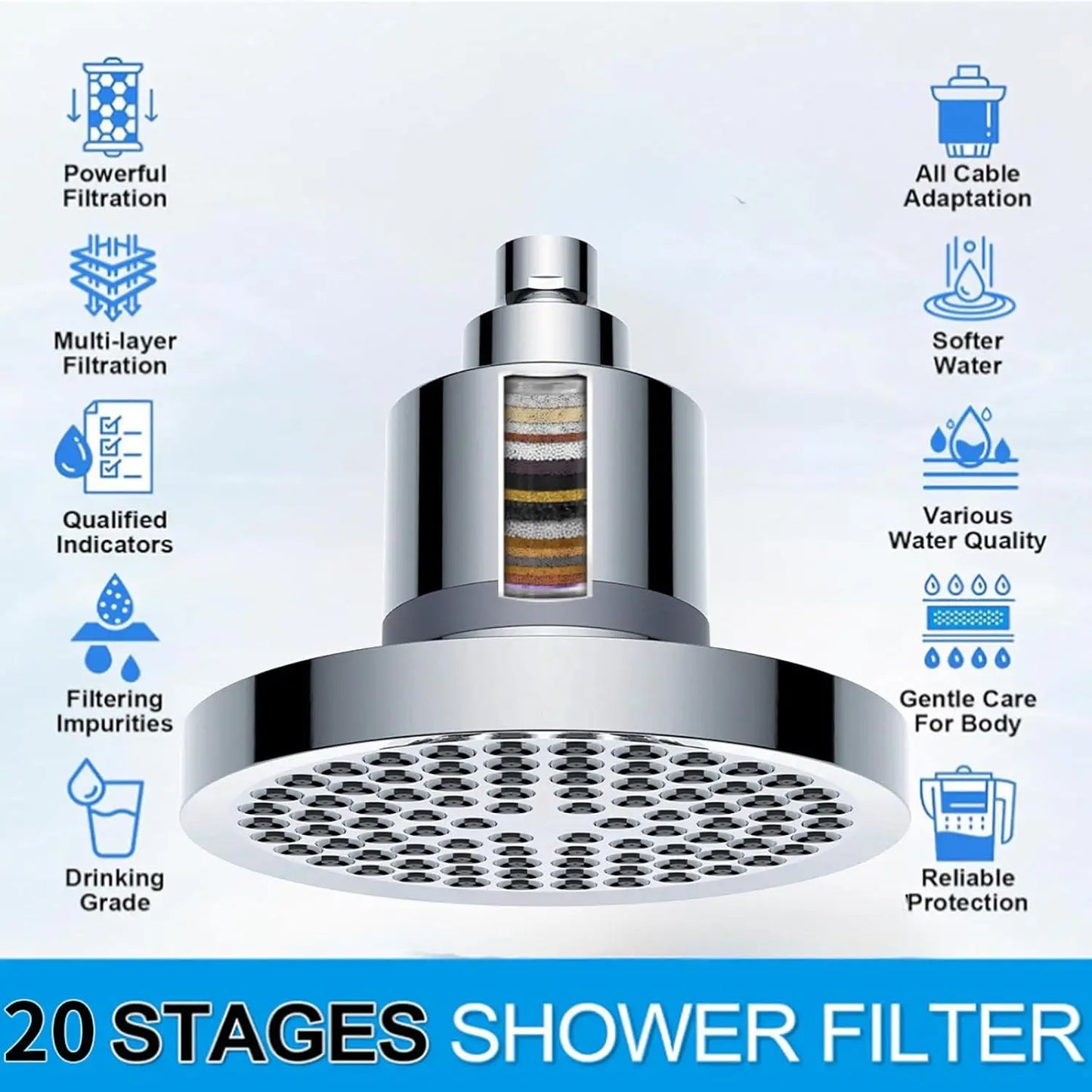 Rain Shower Head Chrome Shower Head Stainless Steel Bath Shower Head High Pressure High Flow Round