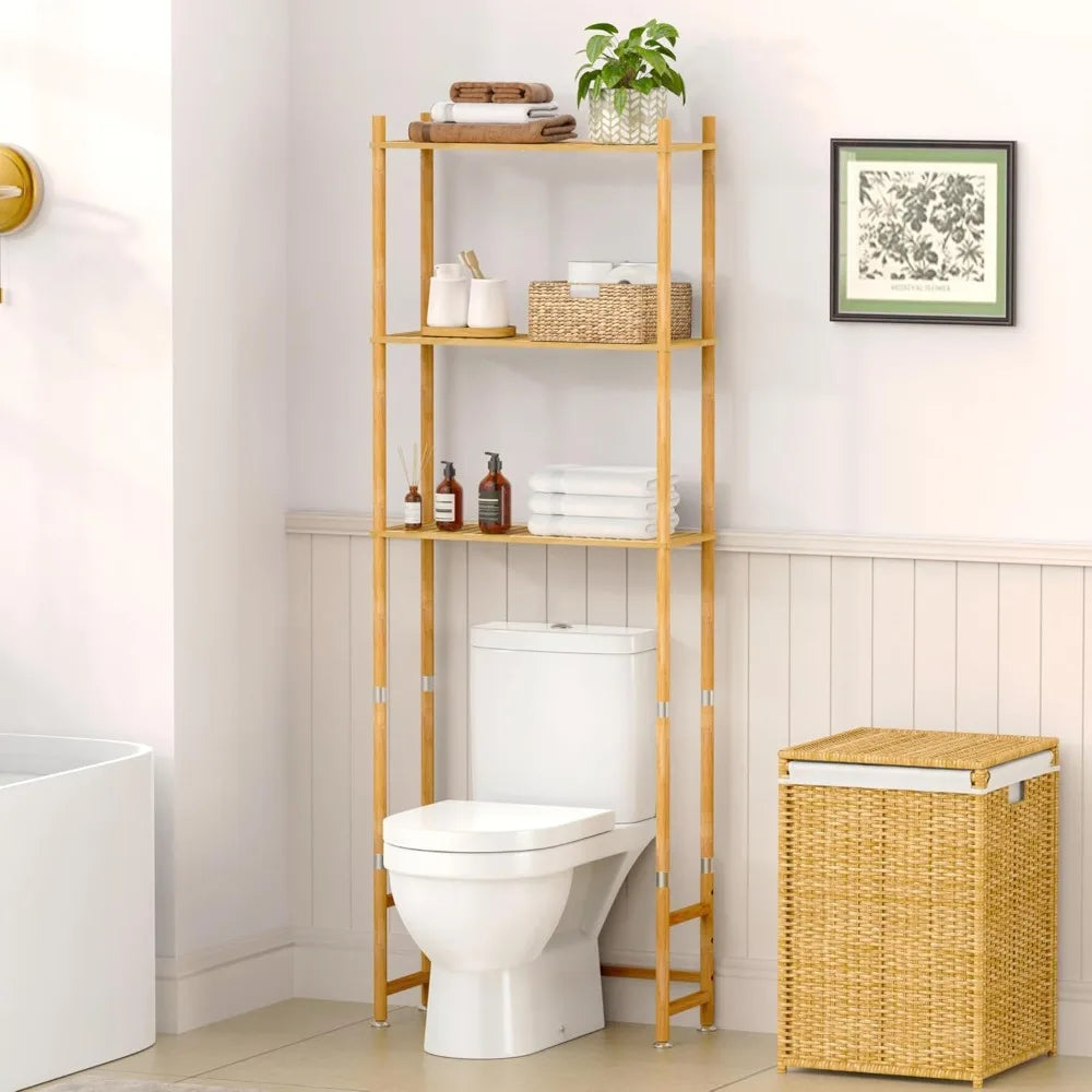 Hign-concerned Over The Toilet 3 Tier Bamboo Organizer
