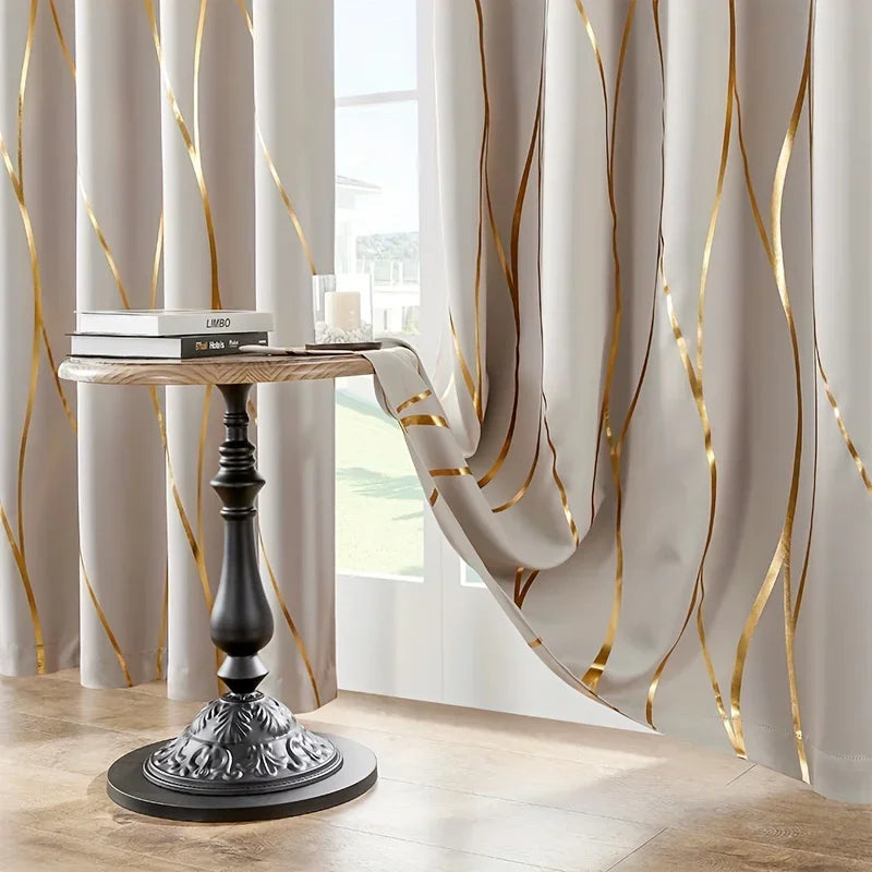 Golden Wave Circle Blackout Drapes with Grommets