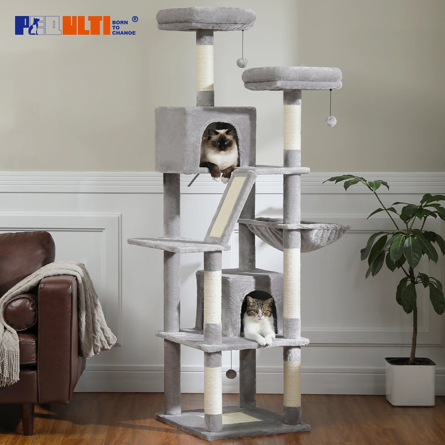 PAWZ Road Five Level Cat Tree Tower With Plush Condo Scratching Posts Boards