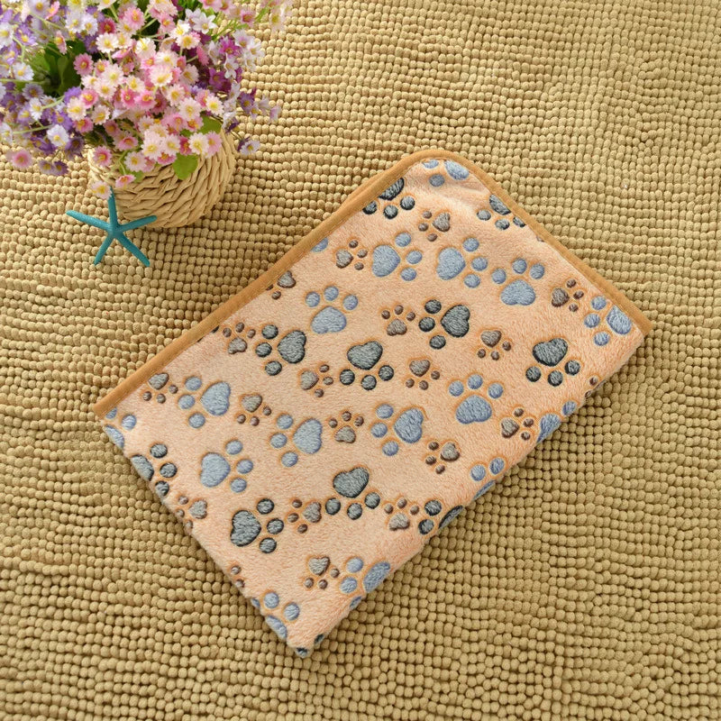 Soft Flannel Fleece Pet Blanket For Dogs And Cats Paw Print
