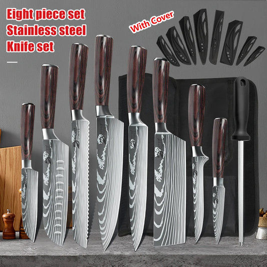 Kitchen Knife Set 7Cr17Mov Stainless Steel Chef Santoku Cleaver