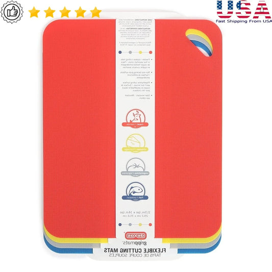 Durable Flexible Cutting Mats Set 4pc Non-Slip BPA-Free Polypropylene Kitchen Tools Easy Roll Storage Safe Use