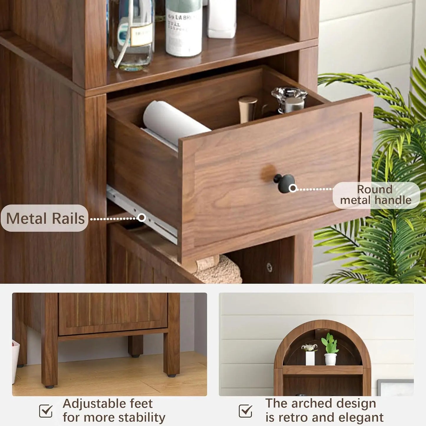 Adjustable Shelves Arched Freestanding Cabinet With Fluted Doors