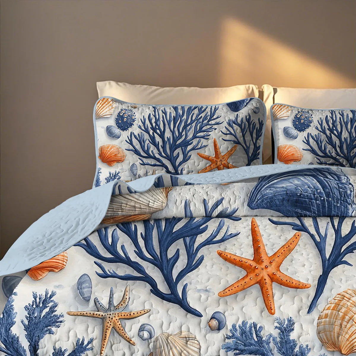 Craft Of Weaving Tatting Coral Shell Printed Quilt Set