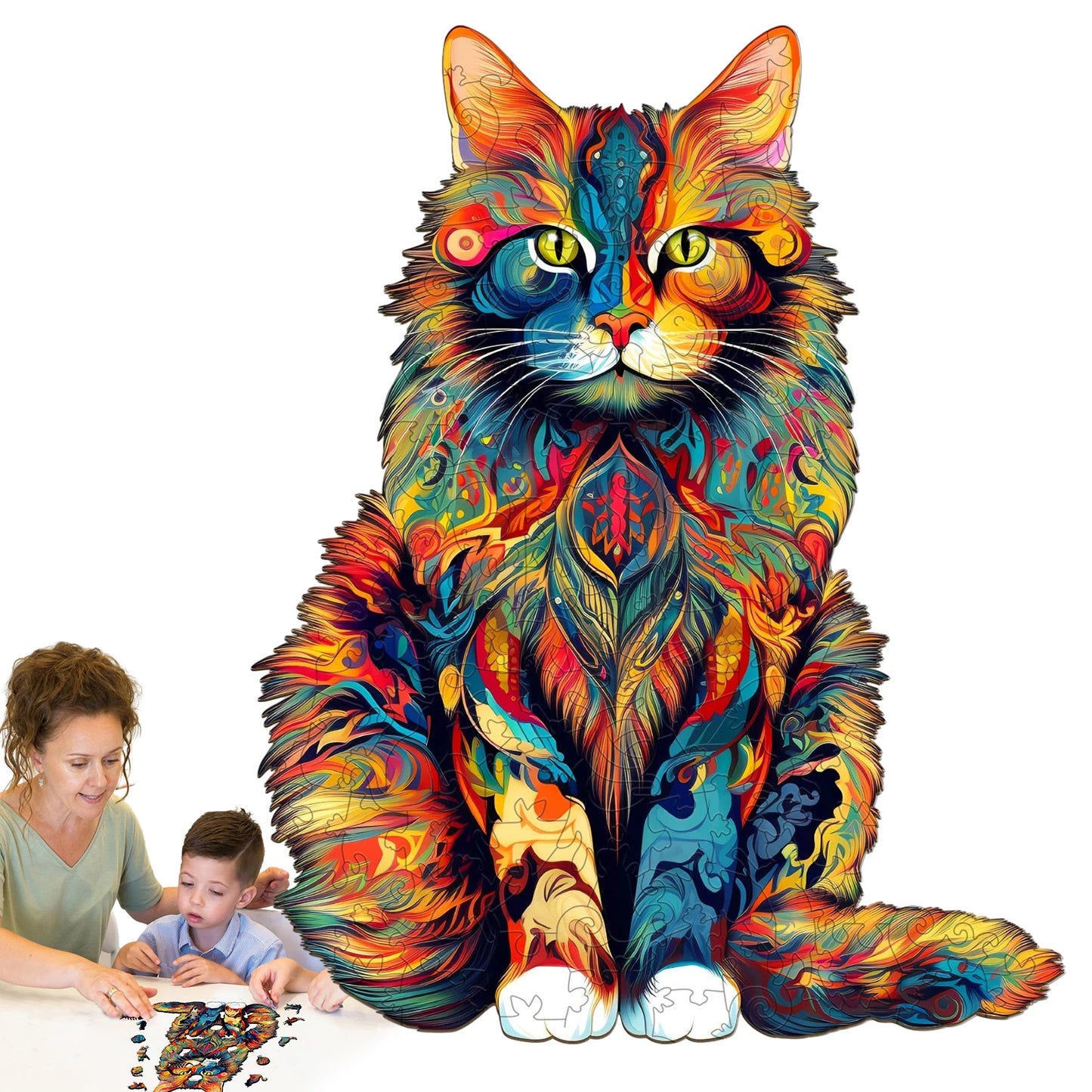 Cat Pattern Wooden Puzzle Three Dimensional Animal Shape Educational Toy