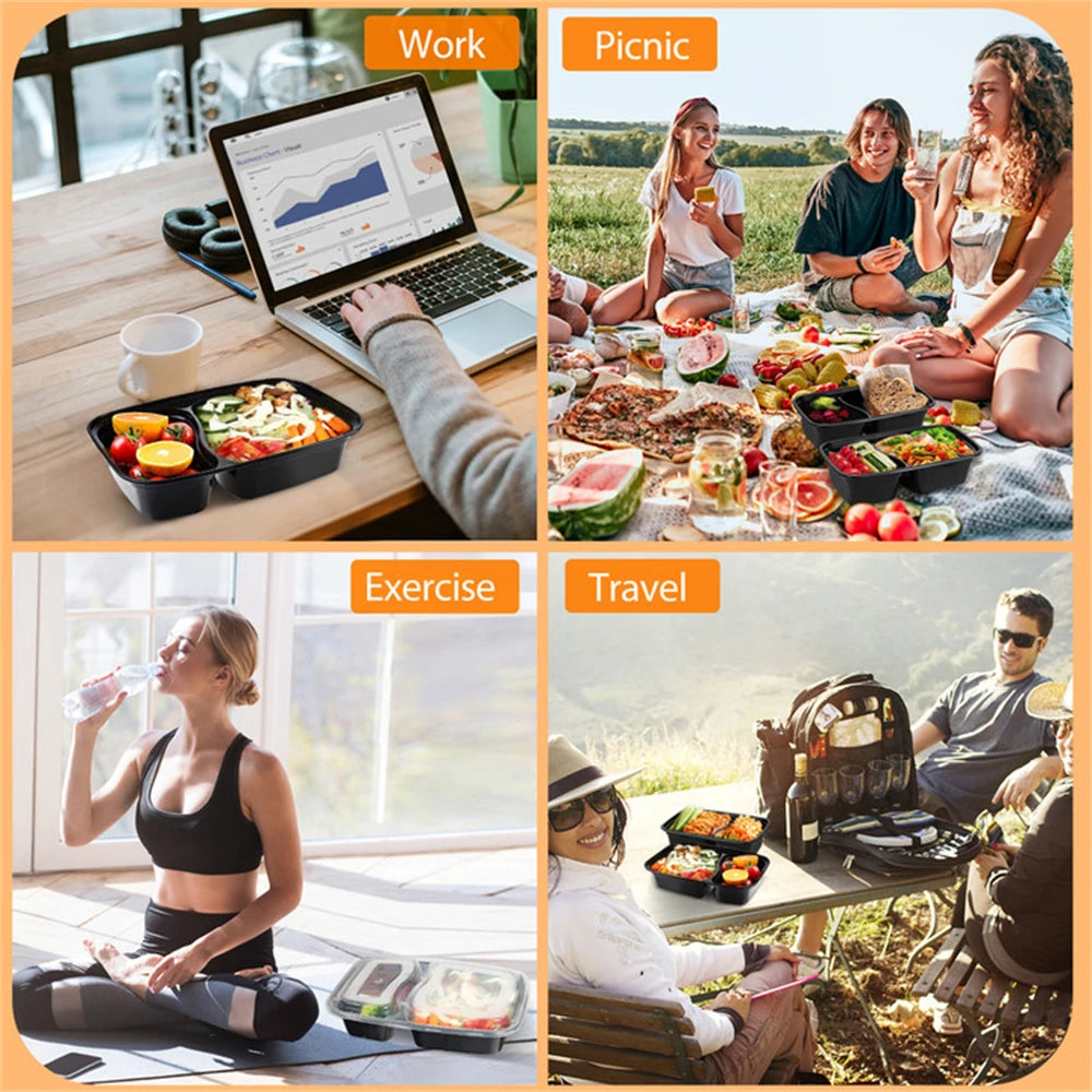 Feature 20Pcs Two Grid Stackable Disposable Lunch Box Microwave Safe