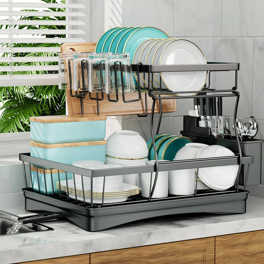 EZHomeEssentials Large 2 Tier Dish Drying Rack Countertop