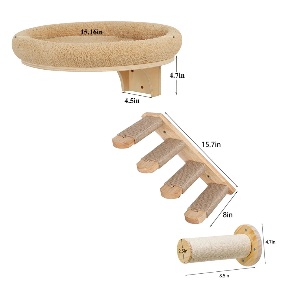 PETRAVELCN Cat Wall Mounted Climbing Ladder With Post