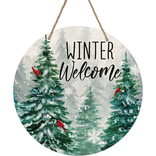 Hign-concerned Winter Welcome Door Sign Farmhouse Pine Cardinal Wood Hanger
