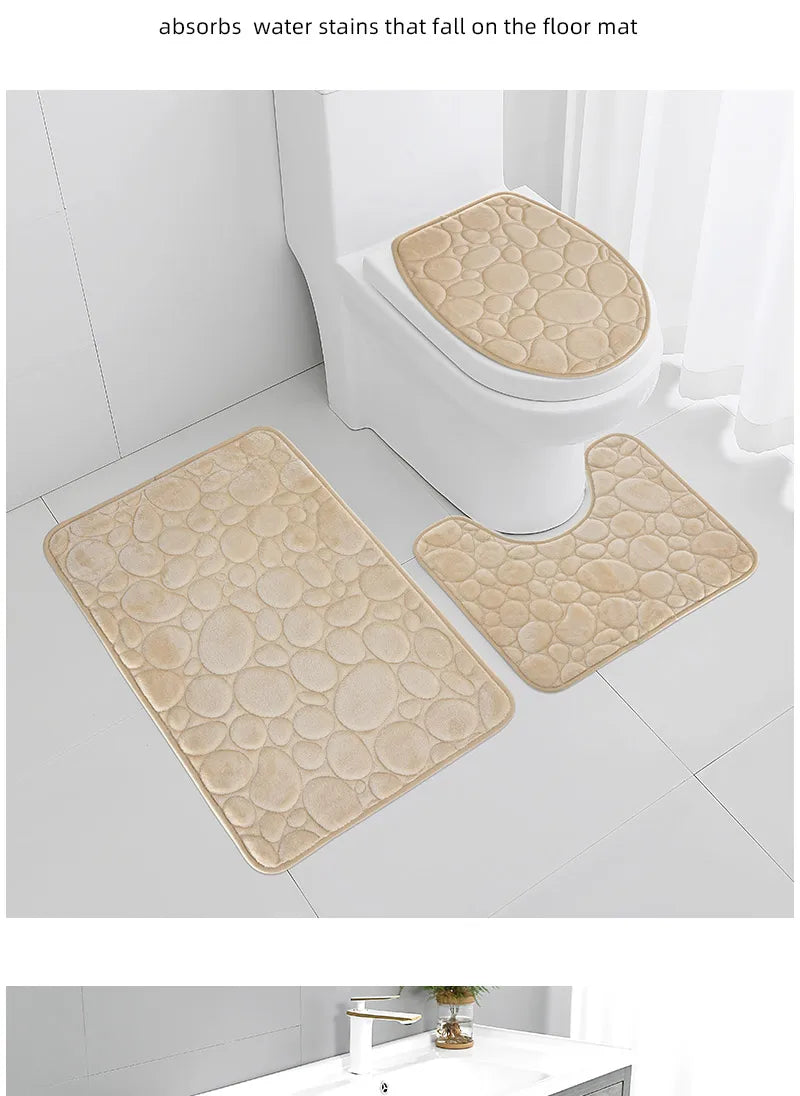 Soft Microfiber Non Slip Stone Bathroom Floor Mat Set