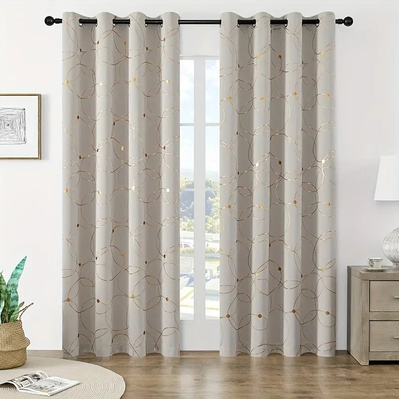 Golden Wave Circle Blackout Drapes with Grommets