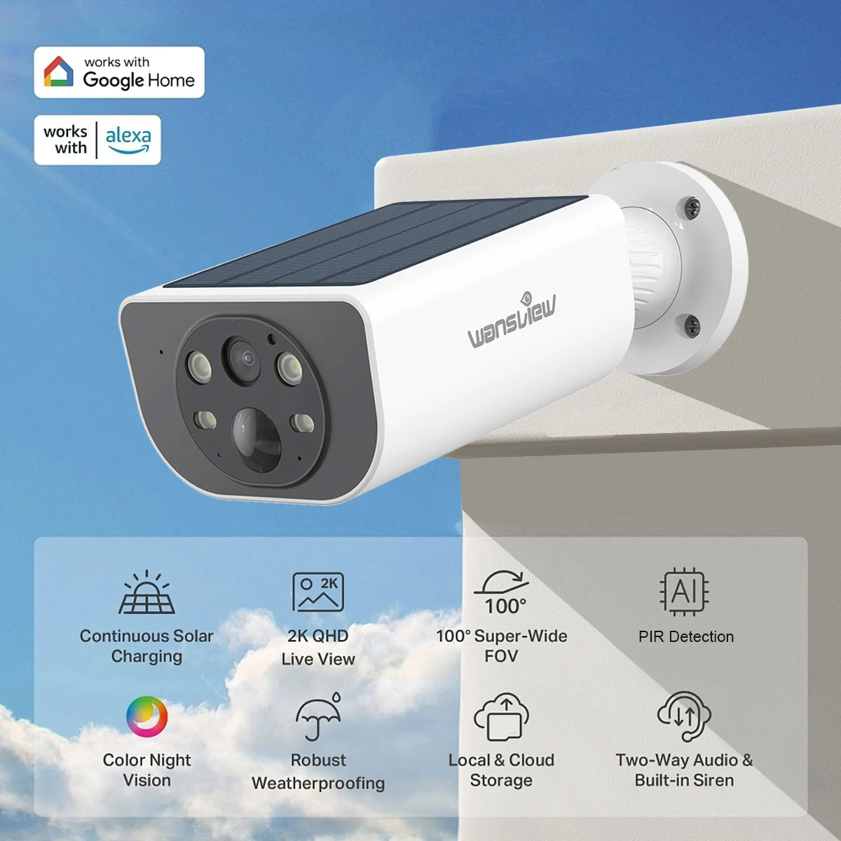 Wansview Outdoor Solar Security Camera 3MP 2 4G WiFi Battery