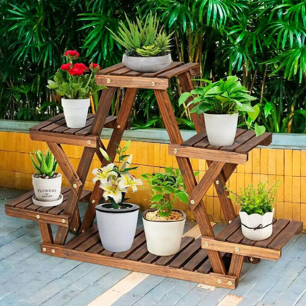 6 Tier Wooden Plant Stand Corner Display Indoor Outdoor